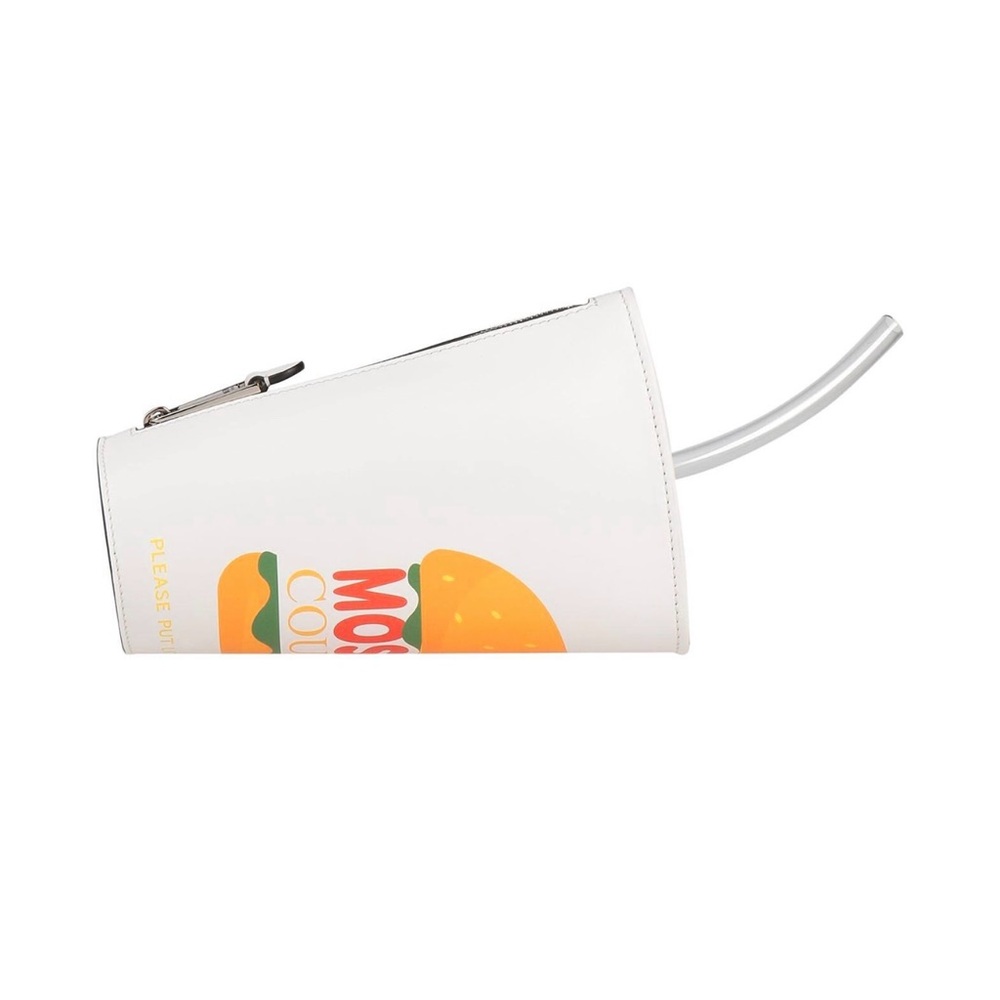 Moschino 2022 Runway Jeremy Scott Burger Logo fast food cup zip clutch bag